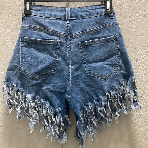 HDLTE Denim Jean Fringe Shorts Women Size Small - Picture 6 of 7